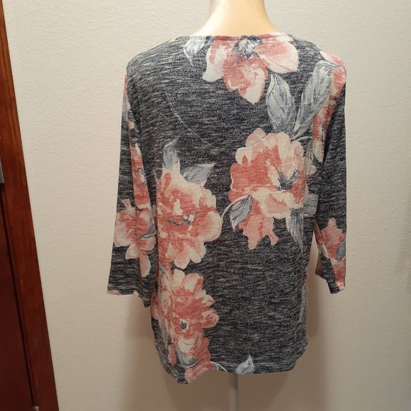 Allison Daley Floral Blue Coral Lightweight Sweater Shirt - Size Petite Medium - Picture 5 of 7